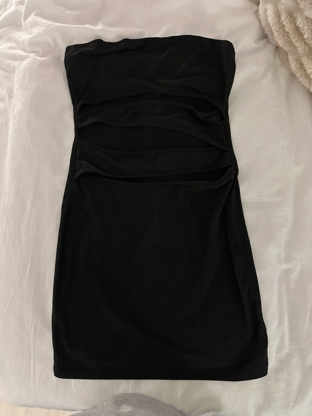 Black Strapless Ruched Mini Dress (Size S)